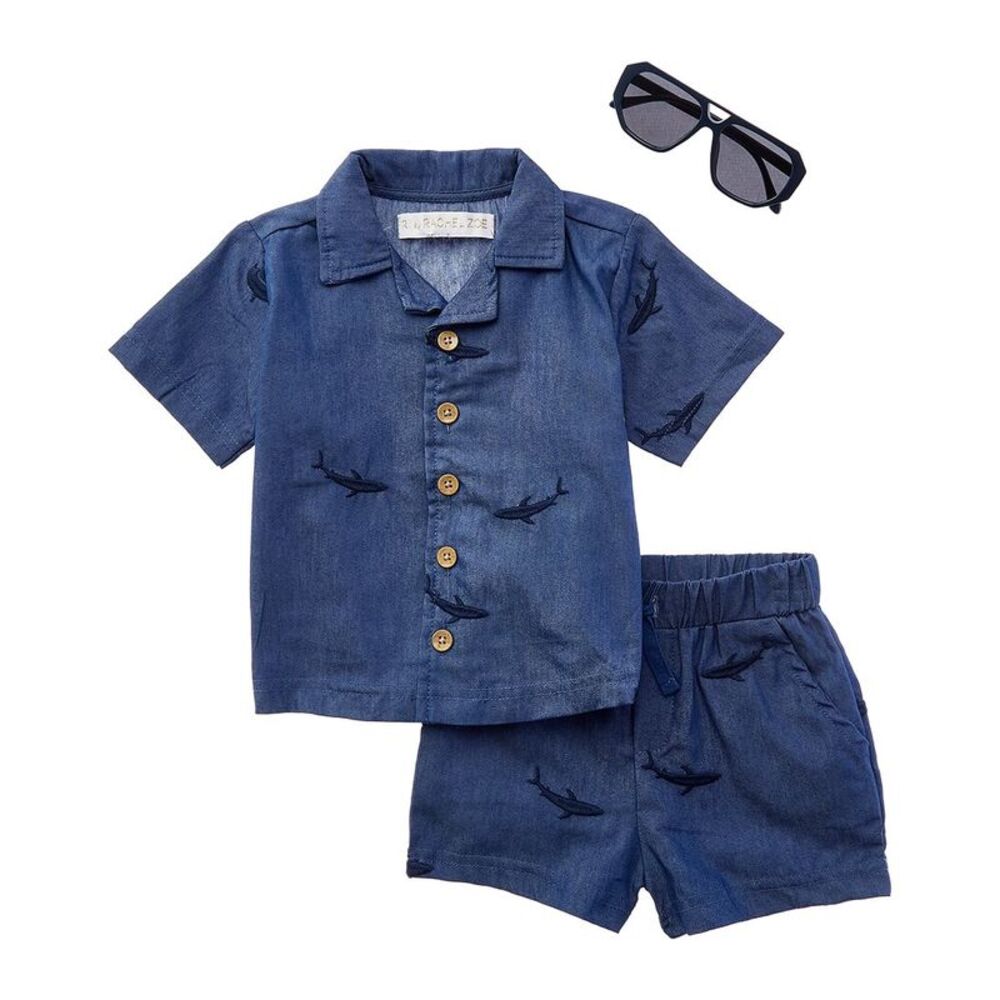 Rachel Zoe Baby-Boys  3Pc Bodysuit & Short Set, Blue